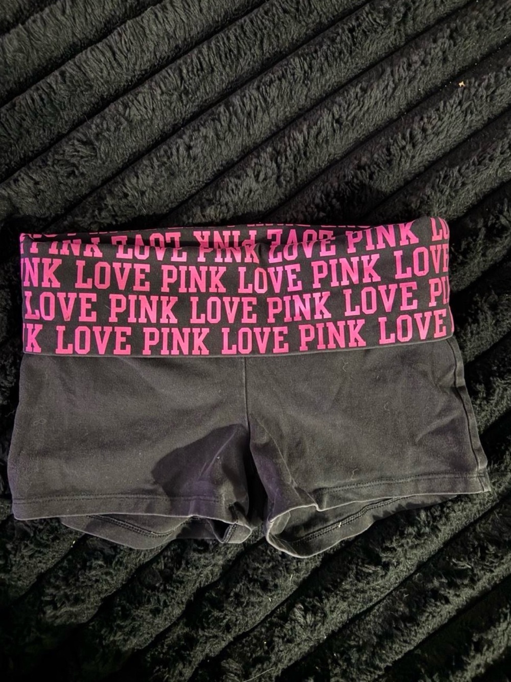 VINTAGE Y2KPINK Victoria's Secret Black Athletic Shorts with Pink LOVE Waistband
